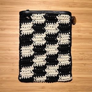 Clare V. Poche in Black and Cream Crochet Checkers